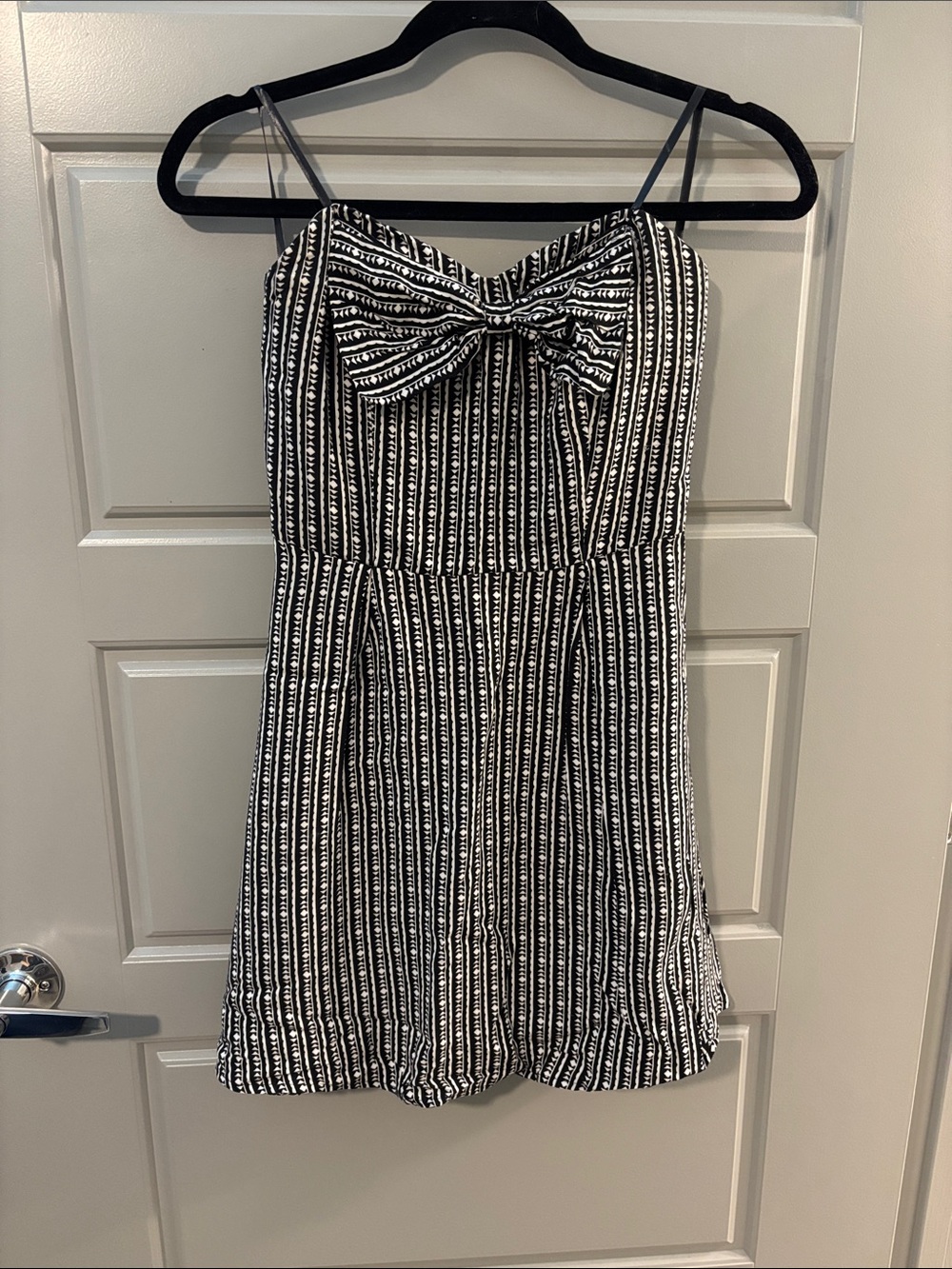 Black & White Striped Tie-Front Strapless Dress
